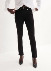 Dżinsy o kroju slim fit, mid waist, z dużą zawartością stretchu. Niebieskie jeansy bonprix, bez wzorów. Za 114.99 zł.