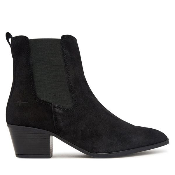 Botki Tamaris. Czarne botki Tamaris, bez wzorów, bez obcasa, na słupku, bez zapięcia. Za 419.99 zł.