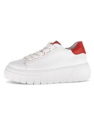 Gabor Skórzane sneakersy w kolorze biało-czerwonym rozmiar: 38. Białe trampki Gabor, bez wzorów, ze skóry, bez zapięcia. Za 290.57 zł.