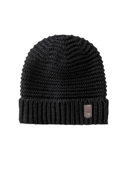 Czapka z dzianiny z aplikacją. Czarne czapki bonprix, z aplikacjami, z dzianiny. Za 59.99 zł.