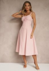 Różowa Koktajlowa Sukienka Gorsetowa Vices z Rozkloszowanym Dołem Kolinnea. Czerwone sukienki Renee, na imprezę, l, z aplikacjami, eleganckie, bez kołnierzyka, bez ramiączek, midi, gorsetowe. Za 109.99 zł.