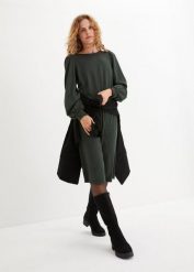 Sukienka z dzianiny punto di roma. Zielone sukienki bonprix, bez wzorów, z dżerseju, eleganckie, bez kołnierzyka, bez ramiączek. Za 109.99 zł.