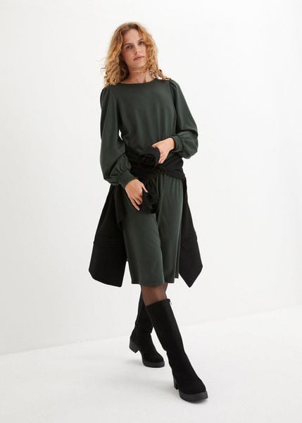 Sukienka z dzianiny punto di roma. Zielone sukienki bonprix, bez wzorów, z dżerseju, eleganckie, bez kołnierzyka, bez ramiączek. Za 129.99 zł.