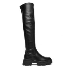 Muszkieterki DeeZee. Czarne kozaki DeeZee, bez obcasa, na płaskiej podeszwie, bez zapięcia. Za 249.99 zł.