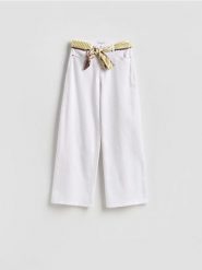 Jeansy wide leg z chustą - biały. Białe jeansy Reserved, bez wzorów. Za 159.99 zł.