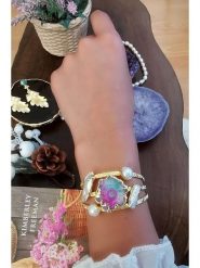 Pierres delicates Pozłacana bransoletka z masą perłową i kwarcem rozmiar: onesize. Białe bransoletki Pierres delicates, z kwarcem, pozłacane. Za 122.38 zł.