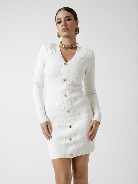 Marciano Guess Sukienka 5BGK04 5661Z Écru Slim Fit. Sukienki Marciano Guess, z aplikacjami, z dzianiny, bez kołnierzyka, bez ramiączek. Za 579.99 zł.