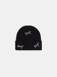 Czapka beanie z kokardami - czarny. Czarne czapki Sinsay, bez wzorów. Za 29.99 zł.