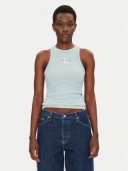 Calvin Klein Jeans Top Monologo J20J225301 Niebieski Slim Fit. Niebieskie topy Calvin Klein Jeans, s, bez wzorów, z bawełny, bez kołnierzyka, bez ramiączek. Za 119.99 zł.
