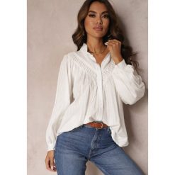 Biała Koszula Oversize z Bawełny Endona. Białe koszule Renee, m, z aplikacjami, z bawełny, eleganckie, bez kołnierzyka, bez ramiączek. Za 109.99 zł.