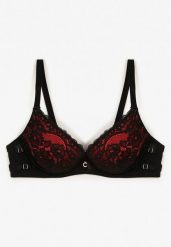 Czarno-Czerwony Biustonosz z Regulowanymi Ramiączkami Zapinany na Haftki Ozdobiony Koronką Zloella. Czarne biustonosze Renee, bez wzorów, z koronki. Za 29.99 zł.