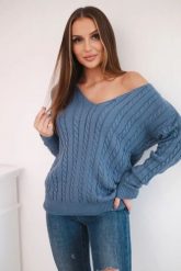 Sweter pleciony z dekoltem V jeansowy. Swetry KESI, l, bez wzorów, z jeansu, bez ramiączek. Za 158.92 zł.