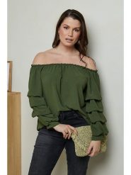 Curvy Lady Bluzka w kolorze khaki rozmiar: 40/42. Brązowe bluzki Curvy Lady, bez wzorów, klasyczne, bez kołnierzyka, bez ramiączek. Za 61.60 zł.