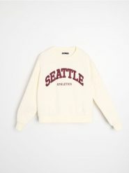 Bluza crewneck - kremowy. Białe bluzy Sinsay, l, bez wzorów, bez kaptura. Za 45.99 zł.