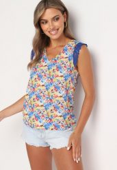 Niebieski Wiskozowy Top Bez Rękawów w Drobne Kwiaty Irisina. Niebieskie topy Born2be, m, bez wzorów, z wiskozy, bez kołnierzyka, bez ramiączek. Za 34.99 zł.