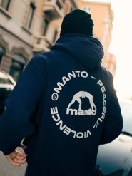 MANTO bluza z kapturem LABEL 25 OVERSIZE granatowa. Niebieskie bluzy MANTO, xl, bez wzorów, z bawełny, z kapturem. Za 299.00 zł.