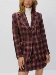 Jednorzędowa marynarka w kratę - burgundowy. Czerwone marynarki i żakiety Reserved, l, bez wzorów, z tkaniny. Za 199.99 zł.