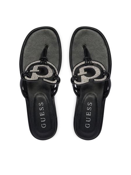 Guess Japonki FLJSM2 SAT21 Czarny. Czarne klapki Guess, z aplikacjami, ze skóry, bez obcasa. Za 341.99 zł.