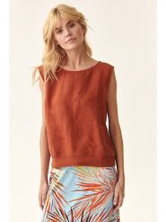 TATUUM Lniany top w kolorze czerwonobrązowym rozmiar: 36. Brązowe topy Tatuum, bez wzorów, ze lnu, bez kołnierzyka, bez ramiączek. Za 130.95 zł.