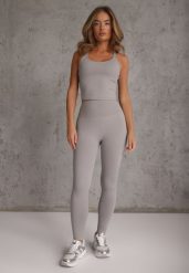 Szary Komplet Sportowy Legginsy High Waist i Top z Uszywnieniem Ulrike. Szare legginsy Renee, m, bez wzorów, z podwyższonym stanem. Za 129.99 zł.