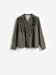 Koszula w kratę z wiskozą - jasny zielony. Zielone koszule Reserved, l, bez wzorów, z tkaniny, bez kołnierzyka, bez ramiączek. Za 99.99 zł.