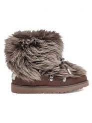 UGG Skórzane botki "Posh Mini Fur" w kolorze brązowym rozmiar: 36. Brązowe botki UGG, bez wzorów, z wełny, z okrągłym noskiem, bez obcasa, bez zapięcia. Za 572.37 zł.