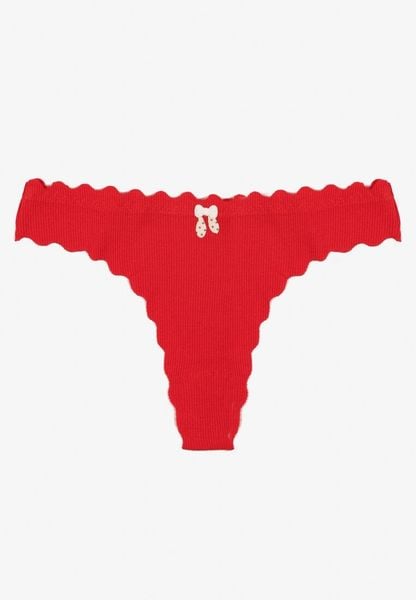 Czerwone Bawełniane Majtki Stringi z Prążkowanej Tkaniny Eziane. Czerwone stringi Born2be, bez wzorów, z bawełny. Za 4.99 zł.