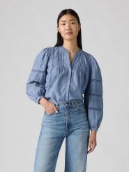 Levi's Bluzka dżinsowa w kolorze niebieskim rozmiar: XS. Niebieskie bluzki Levi's®, s, bez wzorów, z bawełny, bez kołnierzyka, bez ramiączek. Za 127.35 zł.