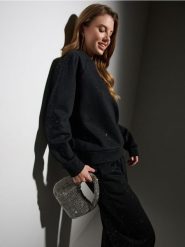 Bluza crewneck z połyskującymi aplikacjami - czarny. Czarne bluzy Sinsay, l, z aplikacjami, bez kaptura. Za 49.99 zł.