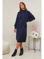 Soft Cashmere Sukienka dzianinowa w kolorze granatowym rozmiar: 38/40. Niebieskie sukienki Soft Cashmere, na co dzień, bez wzorów, z dzianiny, klasyczne, bez kołnierzyka, bez ramiączek, midi, proste. Za 140.86 zł.