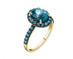 Pierścionek z żółtego złota z diamentami i topazami London Blue - próba 585. Niebieskie pierścionki Apart, z diamentem, złote. Za 3,990.00 zł.
