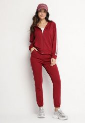 Bordowy Komplet Dresowy Spodnie i Rozpinana Bluza z Kapturem Odovisa. Czerwone bluzy sportowe Born2be, m, bez wzorów, z dresówki, z kapturem. Za 59.99 zł.