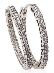 Pandora Srebrne kolczyki-kreole z cyrkoniami rozmiar: onesize. Szare kolczyki Pandora, z cyrkonią, srebrne. Za 349.73 zł.