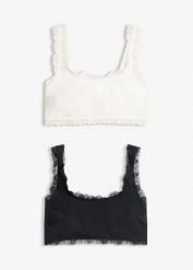 Biustonosz bustier z bawełny organicznej z koronką (2 szt.). Czarne biustonosze bonprix, bez wzorów, z bawełny. Za 82.99 zł.