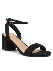 DeeZee Sandały LS5704-01 Czarny. Czarne sandały DeeZee, bez wzorów, z materiału, bez obcasa, na słupku, bez zapięcia. Za 129.99 zł.