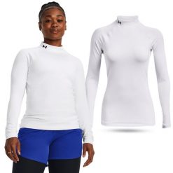 Koszulka termiczna damska Under Armour ColdGear Authentics golf. Białe golfy Under Armour, l, bez wzorów, bez ramiączek. Za 169.99 zł.