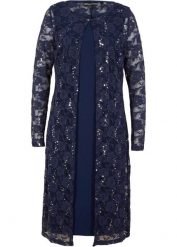 Sukienka z koronką (2 części). Niebieskie sukienki bonprix, bez wzorów, z koronki, bez kołnierzyka, bez ramiączek. Za 219.99 zł.