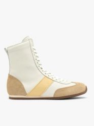 Biało-beżowe buty sportowe za kostkę. Białe obuwie sportowe Brawo sp. z o.o., ze skóry, za kostkę, bez zapięcia. Za 549.99 zł.