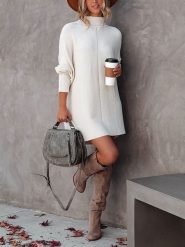 Milan Kiss Sukienka dzianinowa w kolorze kremowym rozmiar: M. Brązowe sukienki Milan Kiss, na co dzień, m, bez wzorów, z dzianiny, bez kołnierzyka, bez ramiączek, mini, proste. Za 165.99 zł.