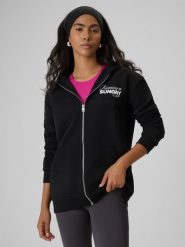 4F Bluza dresowa regular z kapturem damska - czarna XL. Czarne bluzy sportowe 4f, xl, bez wzorów, z dresówki, z kapturem. Za 249.99 zł.