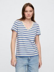 GAP Koszulka w kolorze niebiesko-białym rozmiar: S. Niebieskie bluzki GAP, s, bez wzorów, z bawełny, bez kołnierzyka, bez ramiączek. Za 43.99 zł.