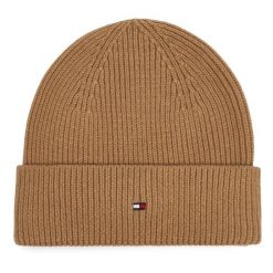Czapka Tommy Hilfiger. Brązowe czapki TOMMY HILFIGER, bez wzorów. Za 189.99 zł.