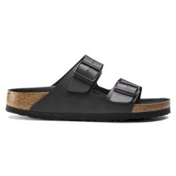 BIRKENSTOCK ARIZONA Klapki damskie. Czarne klapki Birkenstock, bez wzorów, z materiału, bez obcasa. Za 309.99 zł.