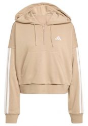 Bluza damska Essentials 3-Stripes French Terry Hoodie Quarter Zip. Brązowe bluzy Adidas, m, bez wzorów, z bawełny, z kapturem. Za 200.99 zł.
