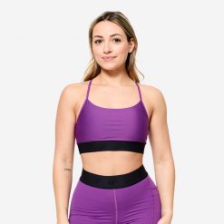 Stanik sportowy Decathlon. Fioletowe bielizna sportowa DOMYOS, m, bez wzorów, z elastanu. Za 49.99 zł.