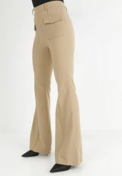 Beżowe Spodnie Dzwony High Waist Yave. Brązowe spodnie materiałowe Born2be, na co dzień, l, bez wzorów, z jeansu, z podwyższonym stanem. Za 109.99 zł.