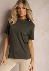 Ciemnozielona Casualowa Koszulka z Bawełny z Krótkim Rękawem Virdula. Zielone bluzki Renee, l, bez wzorów, z bawełny, eleganckie, bez kołnierzyka, bez ramiączek. W wyprzedaży za 17.49 zł.