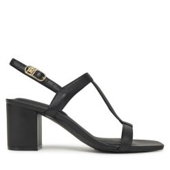 Sandały Tommy Hilfiger. Czarne sandały TOMMY HILFIGER, bez wzorów, bez obcasa, na słupku, bez zapięcia. Za 419.99 zł.