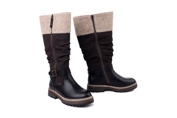 RIEKER TEX 93092-90 black combination, kozaki damskie. Czarne kozaki Rieker, bez obcasa, na obcasie, bez zapięcia. Za 469.90 zł.