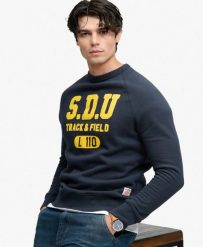 Superdry Bluza Athletic Felt Applique crew neck z filcu. Niebieskie bluzy Superdry, xl, z aplikacjami, z bawełny, bez kaptura. Za 384.00 zł.
